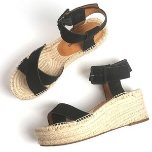 Lucky Brand Audrinah Black Suede Leather Ankle Strap Platform Espadrille…